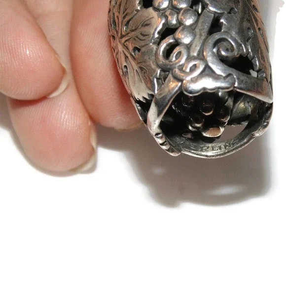 GRB Vintage Sterling Silver HUGE Grapes Wisteria Bell Pendant Gordon Barnett 925